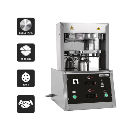 GGM Gastro Commercial Heated Pizza Dough Press - for Pizza Bases Ø450mm (45.7 cm) - Dough 100-500g - 3-Phase