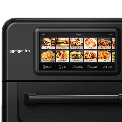 GGM Gastro Commercial High Speed Oven - Touchscreen - 3.0kW - Black - Ventless - incl. Pizza Tray, Mesh Basket | 80% Faster Cooking