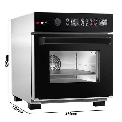 GGM Gastro Commercial High Speed Oven - Touchscreen - 3.4kW - Stainless Steel - incl. Pizza Tray, Temperature Probe, Non-stick Basket, Non-stick Baking Tray | 80% Faster Cooking