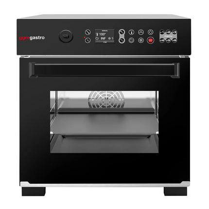 GGM Gastro Commercial High Speed Oven - Touchscreen - 3.4kW - Stainless Steel - incl. Pizza Tray, Temperature Probe, Non-stick Basket, Non-stick Baking Tray | 80% Faster Cooking