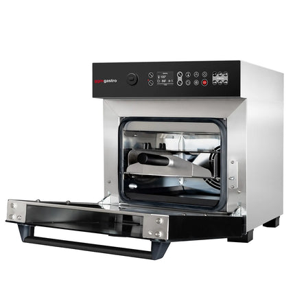 GGM Gastro Commercial High Speed Oven - Touchscreen - 3.4kW - Stainless Steel - incl. Pizza Tray, Temperature Probe, Non-stick Basket, Non-stick Baking Tray | 80% Faster Cooking