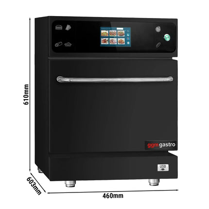 GGM Gastro Commercial High Speed Oven - Touchscreen - 3.5kW - Black - Ventless - incl. Pizza Tray, Mesh Basket, Non-stick Baking Tray | 80% Faster Cooking