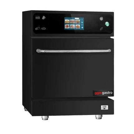 GGM Gastro Commercial High Speed Oven - Touchscreen - 3.5kW - Black - Ventless - incl. Pizza Tray, Mesh Basket, Non-stick Baking Tray | 80% Faster Cooking