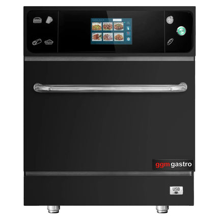 GGM Gastro Commercial High Speed Oven - Touchscreen - 3.5kW - Black - Ventless - incl. Pizza Tray, Mesh Basket, Non-stick Baking Tray | 80% Faster Cooking