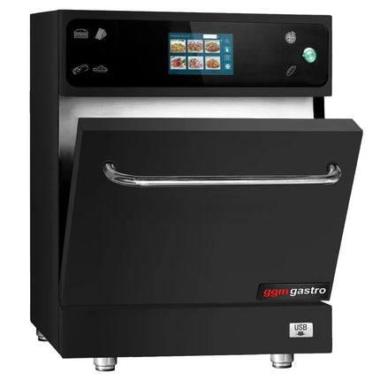 GGM Gastro Commercial High Speed Oven - Touchscreen - 3.5kW - Black - Ventless - incl. Pizza Tray, Mesh Basket, Non-stick Baking Tray | 80% Faster Cooking