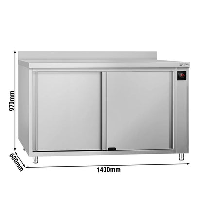 GGM Gastro Commercial Hot Cupboard ECO - 1400x600mm - with raised edge & sliding doors - Digital