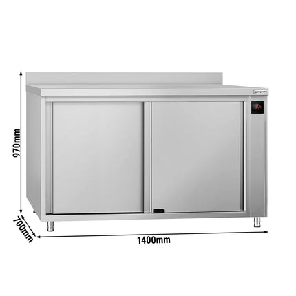 GGM Gastro Commercial Hot Cupboard ECO - 1400x700mm - with raised edge & sliding doors - digital