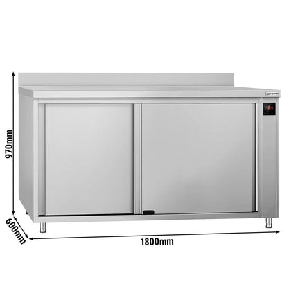GGM Gastro Commercial Hot Cupboard ECO - 1800 x 600 mm - with raised edge and sliding doors - digital