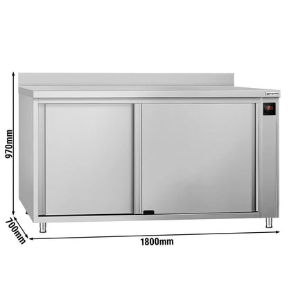 GGM Gastro Commercial Hot Cupboard ECO - 1800 x 700 mm - with raised edge and sliding doors - digital
