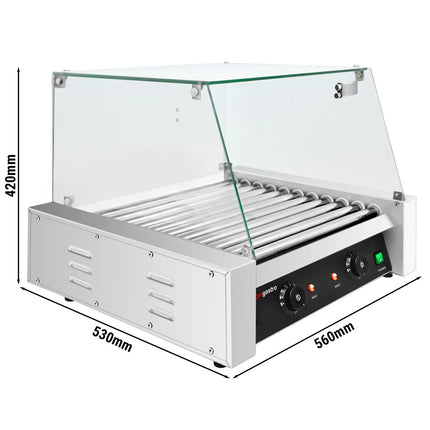 GGM Gastro Commercial Hot Dog Roller Grill - 11 Rollers - with Glass Cover