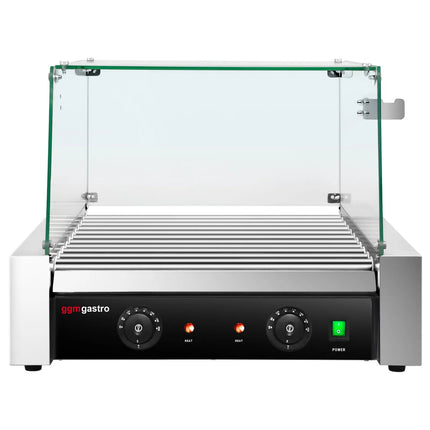 GGM Gastro Commercial Hot Dog Roller Grill - 11 Rollers - with Glass Cover