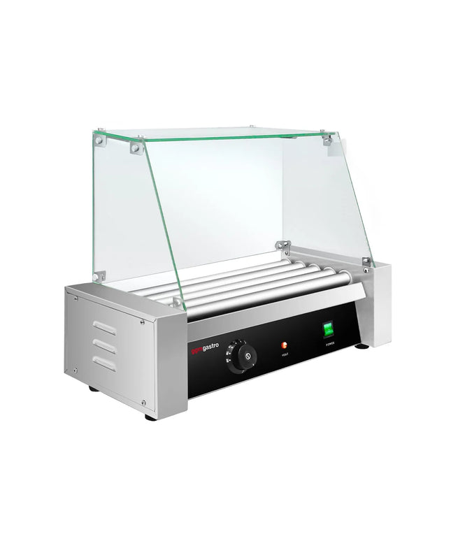 GGM Gastro Commercial Hot Dog Roller Grill - 5 Rollers - with Glass Cover - Single Heating Zone