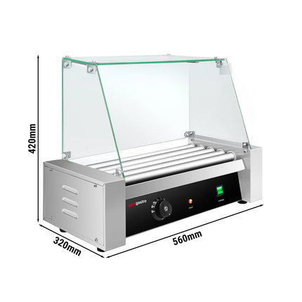 GGM Gastro Commercial Hot Dog Roller Grill - 5 Rollers - with Glass Cover - Single Heating Zone