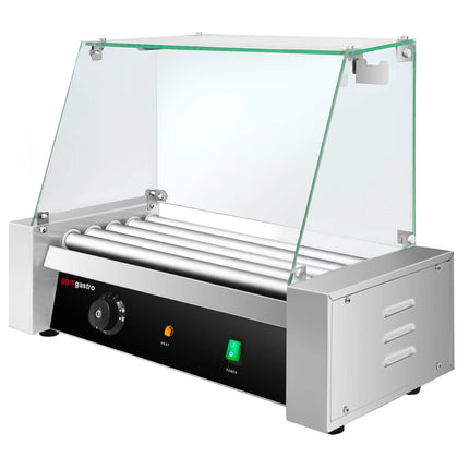 GGM Gastro Commercial Hot Dog Roller Grill - 5 Rollers - with Glass Cover - Single Heating Zone