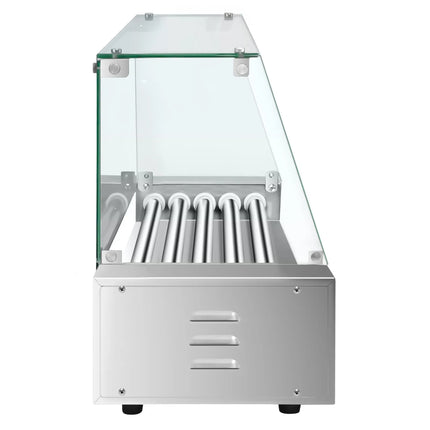 GGM Gastro Commercial Hot Dog Roller Grill - 5 Rollers - with Glass Cover - Single Heating Zone