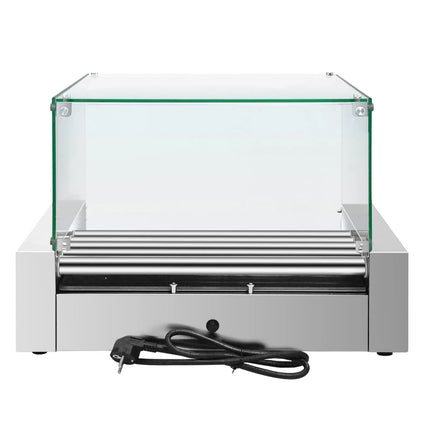 GGM Gastro Commercial Hot Dog Roller Grill - 5 Rollers - with Glass Cover - Single Heating Zone