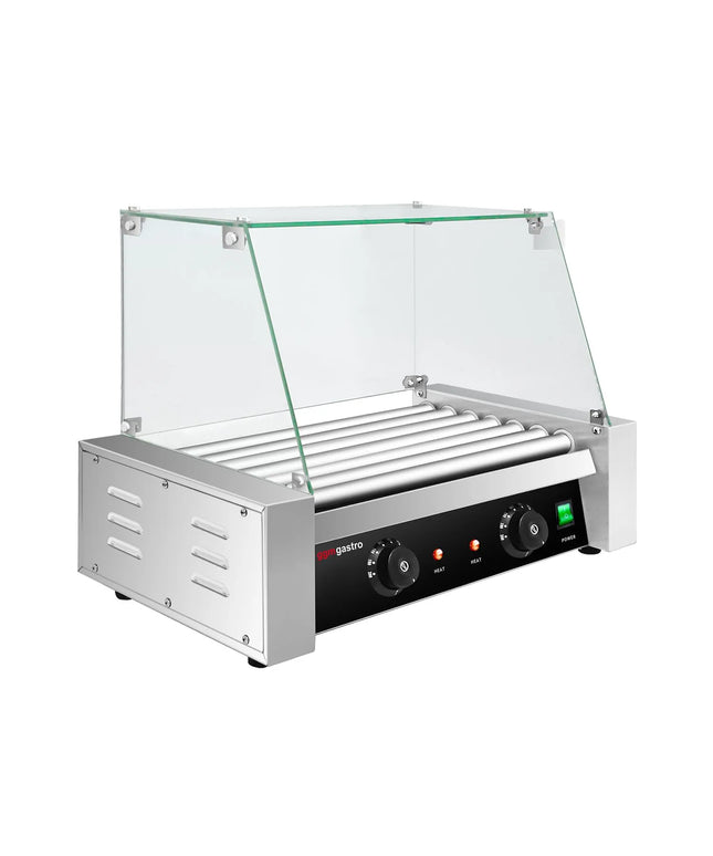 GGM Gastro Commercial Hot Dog Roller Grill - 7 Rollers - with Glass Cover