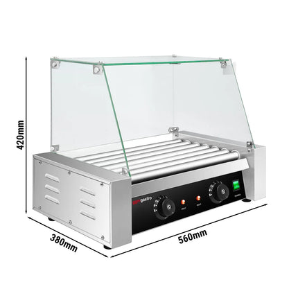 GGM Gastro Commercial Hot Dog Roller Grill - 7 Rollers - with Glass Cover