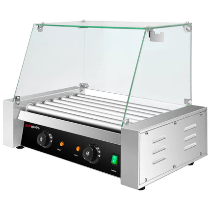 GGM Gastro Commercial Hot Dog Roller Grill - 7 Rollers - with Glass Cover