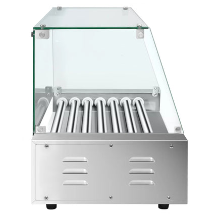 GGM Gastro Commercial Hot Dog Roller Grill - 7 Rollers - with Glass Cover