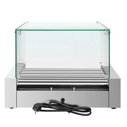 GGM Gastro Commercial Hot Dog Roller Grill - 7 Rollers - with Glass Cover