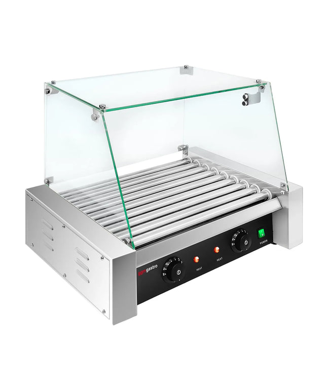 GGM Gastro Commercial Hot Dog Roller Grill - 9 Rollers - with Glass Cover