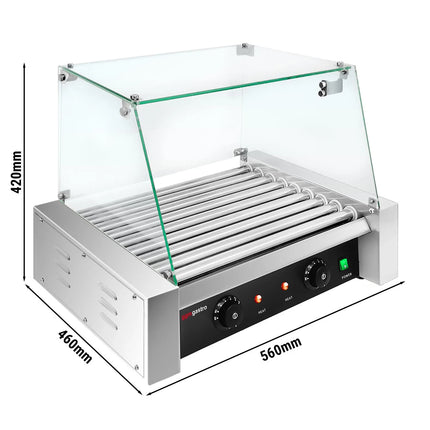 GGM Gastro Commercial Hot Dog Roller Grill - 9 Rollers - with Glass Cover