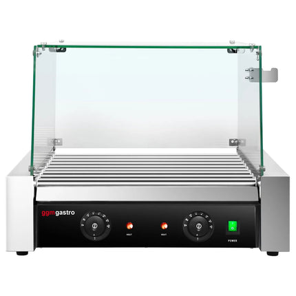 GGM Gastro Commercial Hot Dog Roller Grill - 9 Rollers - with Glass Cover