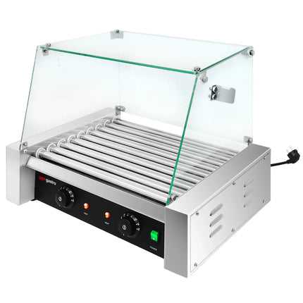 GGM Gastro Commercial Hot Dog Roller Grill - 9 Rollers - with Glass Cover