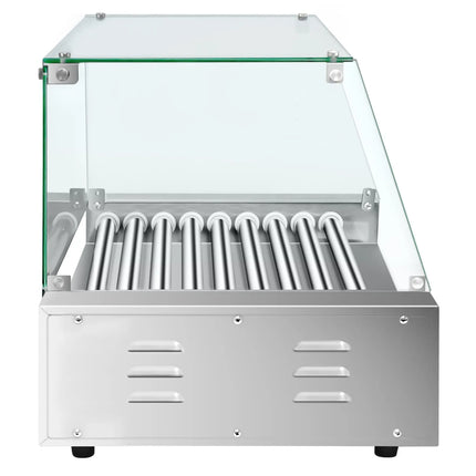GGM Gastro Commercial Hot Dog Roller Grill - 9 Rollers - with Glass Cover