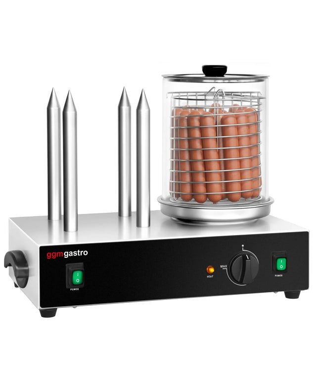 GGM Gastro Commercial Hot Dog Steamer - 1.1kW - with 4 Toasting Rods