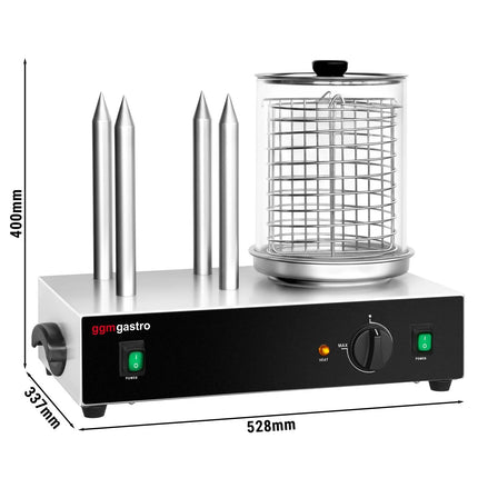 GGM Gastro Commercial Hot Dog Steamer - 1.1kW - with 4 Toasting Rods