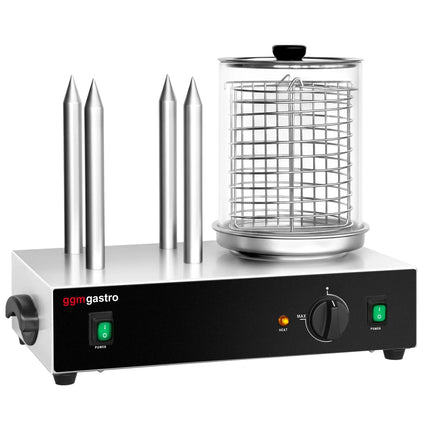 GGM Gastro Commercial Hot Dog Steamer - 1.1kW - with 4 Toasting Rods