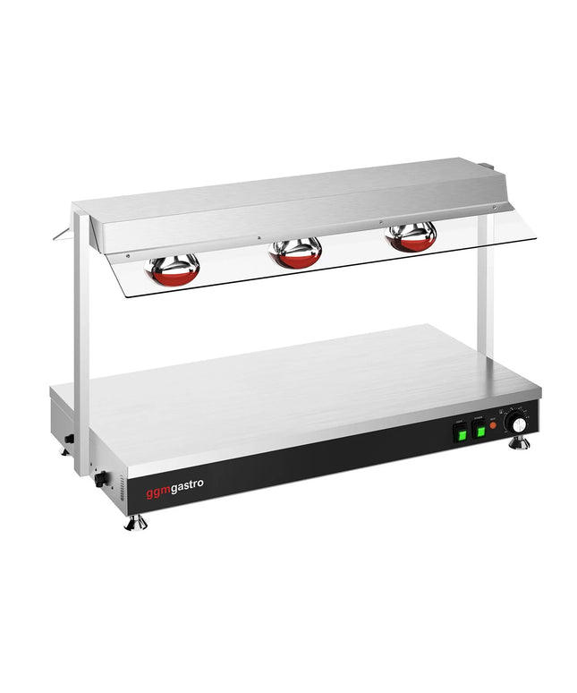 GGM Gastro Commercial Hot Plate Stainless Steel - 1035mm - 1x GN 1/1 - 1.5 kW - with 3 Infrared Heat Lamps - with Toughened Glass Sneeze Screen