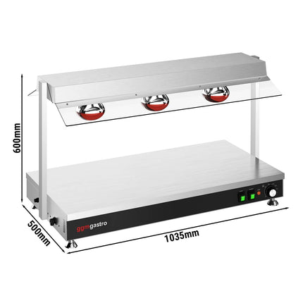 GGM Gastro Commercial Hot Plate Stainless Steel - 1035mm - 1x GN 1/1 - 1.5 kW - with 3 Infrared Heat Lamps - with Toughened Glass Sneeze Screen