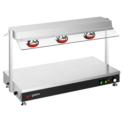 GGM Gastro Commercial Hot Plate Stainless Steel - 1035mm - 1x GN 1/1 - 1.5 kW - with 3 Infrared Heat Lamps - with Toughened Glass Sneeze Screen