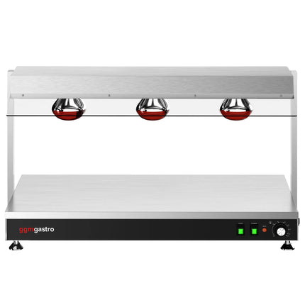GGM Gastro Commercial Hot Plate Stainless Steel - 1035mm - 1x GN 1/1 - 1.5 kW - with 3 Infrared Heat Lamps - with Toughened Glass Sneeze Screen