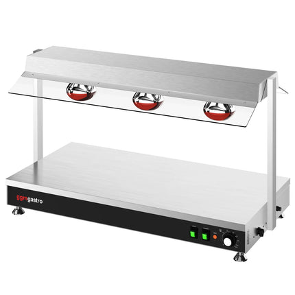 GGM Gastro Commercial Hot Plate Stainless Steel - 1035mm - 1x GN 1/1 - 1.5 kW - with 3 Infrared Heat Lamps - with Toughened Glass Sneeze Screen