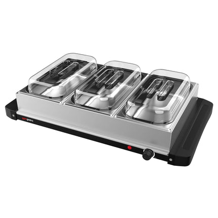GGM Gastro Commercial Hot Plate - Stainless Steel - 657mm - 3x GN 1/3 - 400 W - incl. 3x GN 1/3 containers & lids