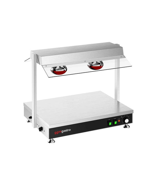 GGM Gastro Commercial Hot Plate Stainless Steel - 700mm - 1x GN GN 1/1 - 1 kW - with 2 Infrared Heat Lamps - with Toughened Glass Sneeze Screen