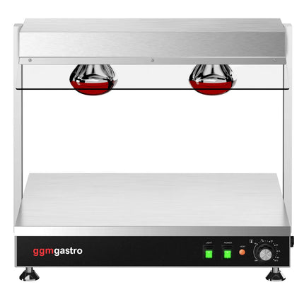 GGM Gastro Commercial Hot Plate Stainless Steel - 700mm - 1x GN GN 1/1 - 1 kW - with 2 Infrared Heat Lamps - with Toughened Glass Sneeze Screen