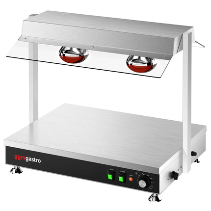 GGM Gastro Commercial Hot Plate Stainless Steel - 700mm - 1x GN GN 1/1 - 1 kW - with 2 Infrared Heat Lamps - with Toughened Glass Sneeze Screen