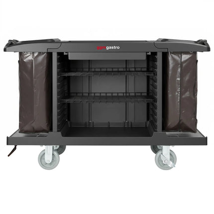 GGM Gastro Commercial Housekeeping Trolley - 2 laundry bags, 1 top shelf, 3 bottom shelves - Polypropylene (PP) frame - Black