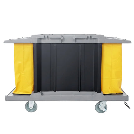 GGM Gastro Commercial Housekeeping Trolley - 2 laundry bags, 1 top shelf with compartments, 3 bottom shelves - Polypropylene (PP) frame - Grey