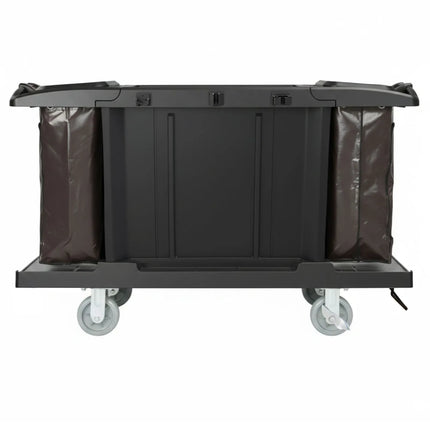 GGM Gastro Commercial Housekeeping Trolley - 2 laundry bags, 1 top shelf, 3 bottom shelves - Polypropylene (PP) frame - Black