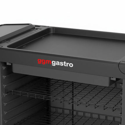 GGM Gastro Commercial Housekeeping Trolley - 2 laundry bags, 1 top shelf, 3 bottom shelves - Polypropylene (PP) frame - Black