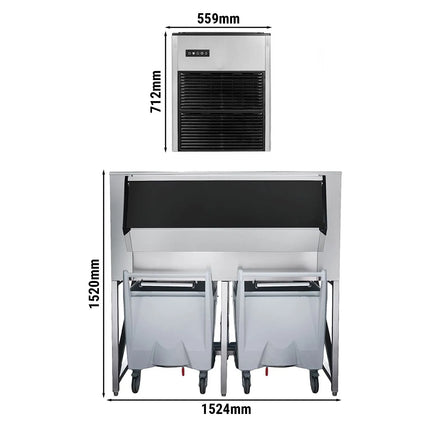 GGM Gastro Commercial Ice Machine - Nugget - 335 kg/24 h - incl. ice storage container & transport trolley