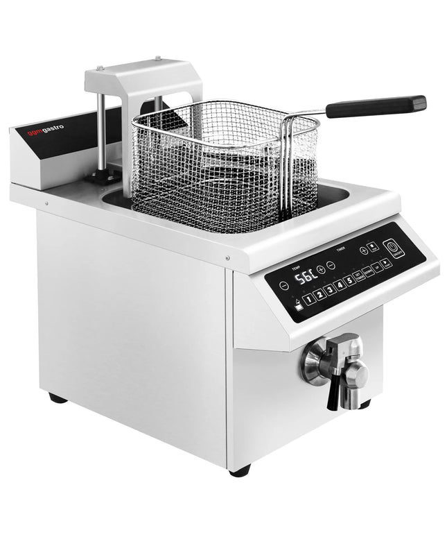 GGM Gastro Commercial Induction Fryer - 8 litres - 3.5kW - Electronic control - Digital - with drain tap - with automatic basket lift