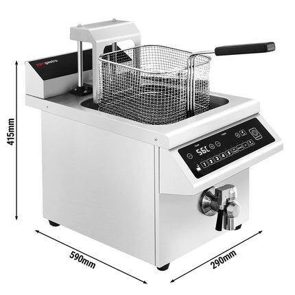 GGM Gastro Commercial Induction Fryer - 8 litres - 3.5kW - Electronic control - Digital - with drain tap - with automatic basket lift