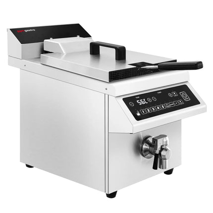 GGM Gastro Commercial Induction Fryer - 8 litres - 3.5kW - Electronic control - Digital - with drain tap - with automatic basket lift